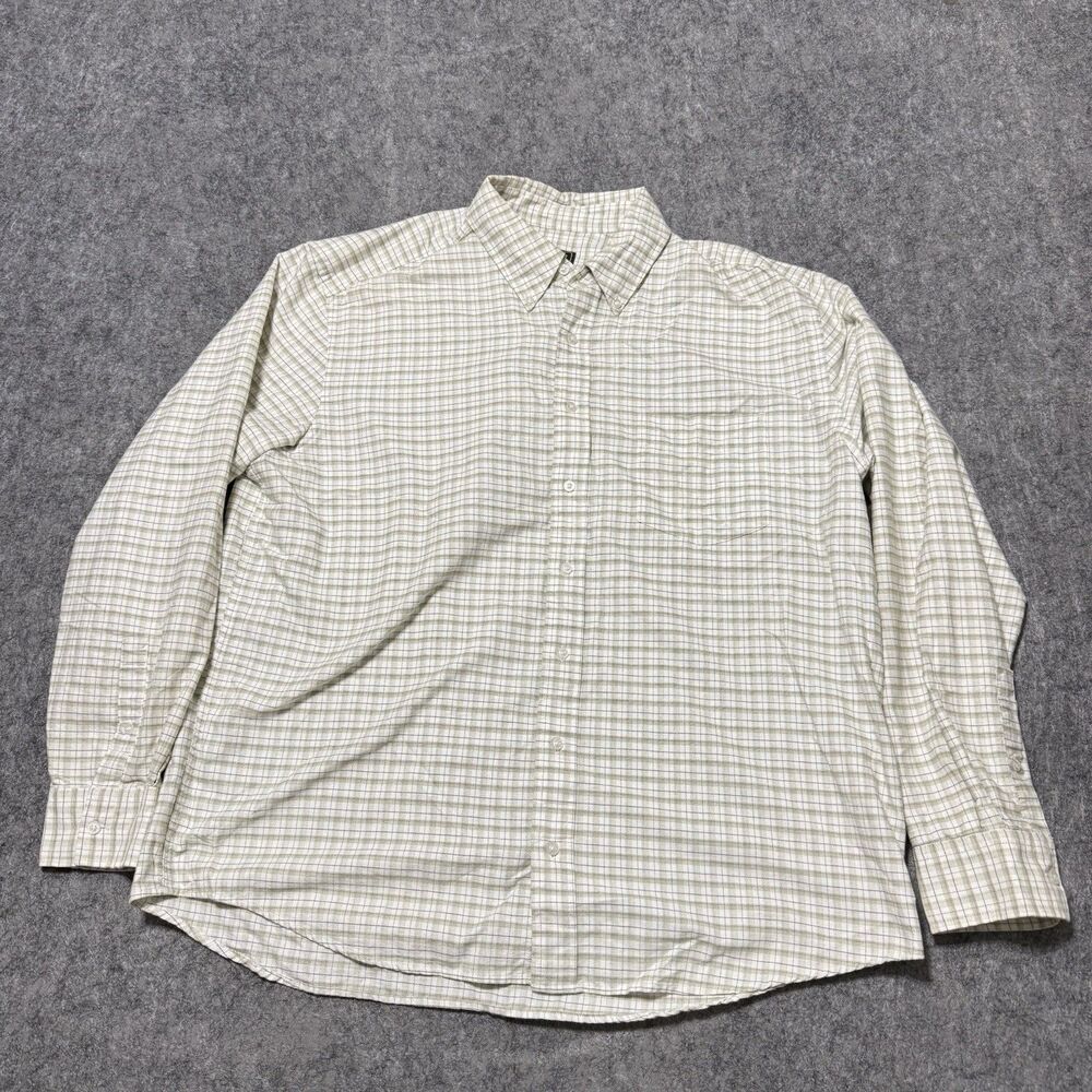 Eddie Bauer Mens Plaid Shirt Tall XL Green Khaki Long Sleeve Outdoor Button Down